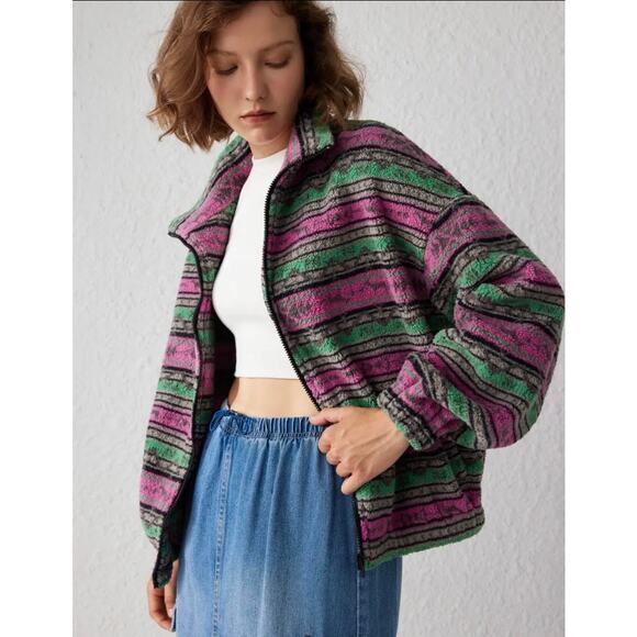 Cider Fleece Stand Collar Aztec Print Multicolor Jacket SZ‎ L NWT - Picture 1 of 15